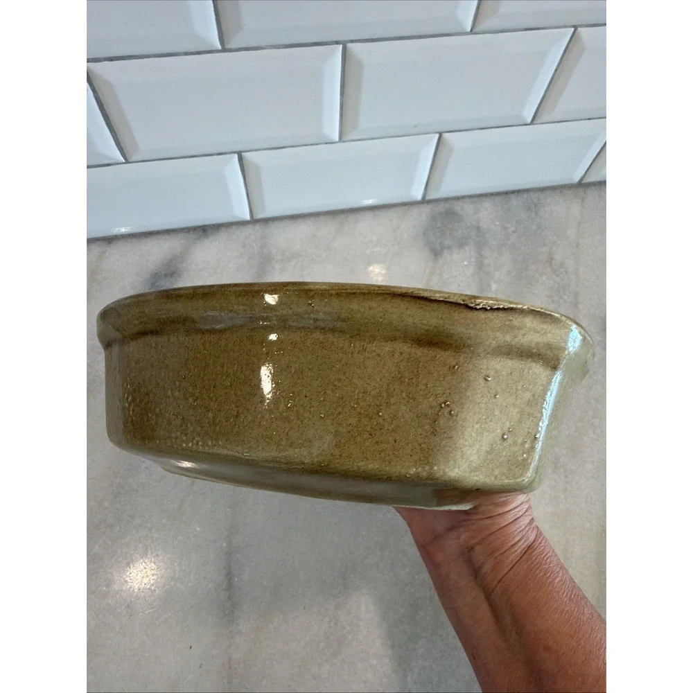 Handcrafted Studio Pottery Tan/olive Planter Oval Organic Shape